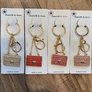 Gold-Tone Rhinestone Mini Purse Keychain (Pink, Red, Clear)Keychains Bag Charm